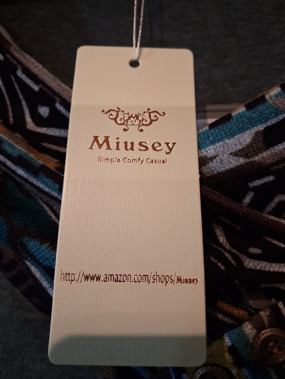 Miusey Women's Green Geometric Cowl Neck Long Sleeve Tunic Top Button Accent XXL - Picture 4 of 4